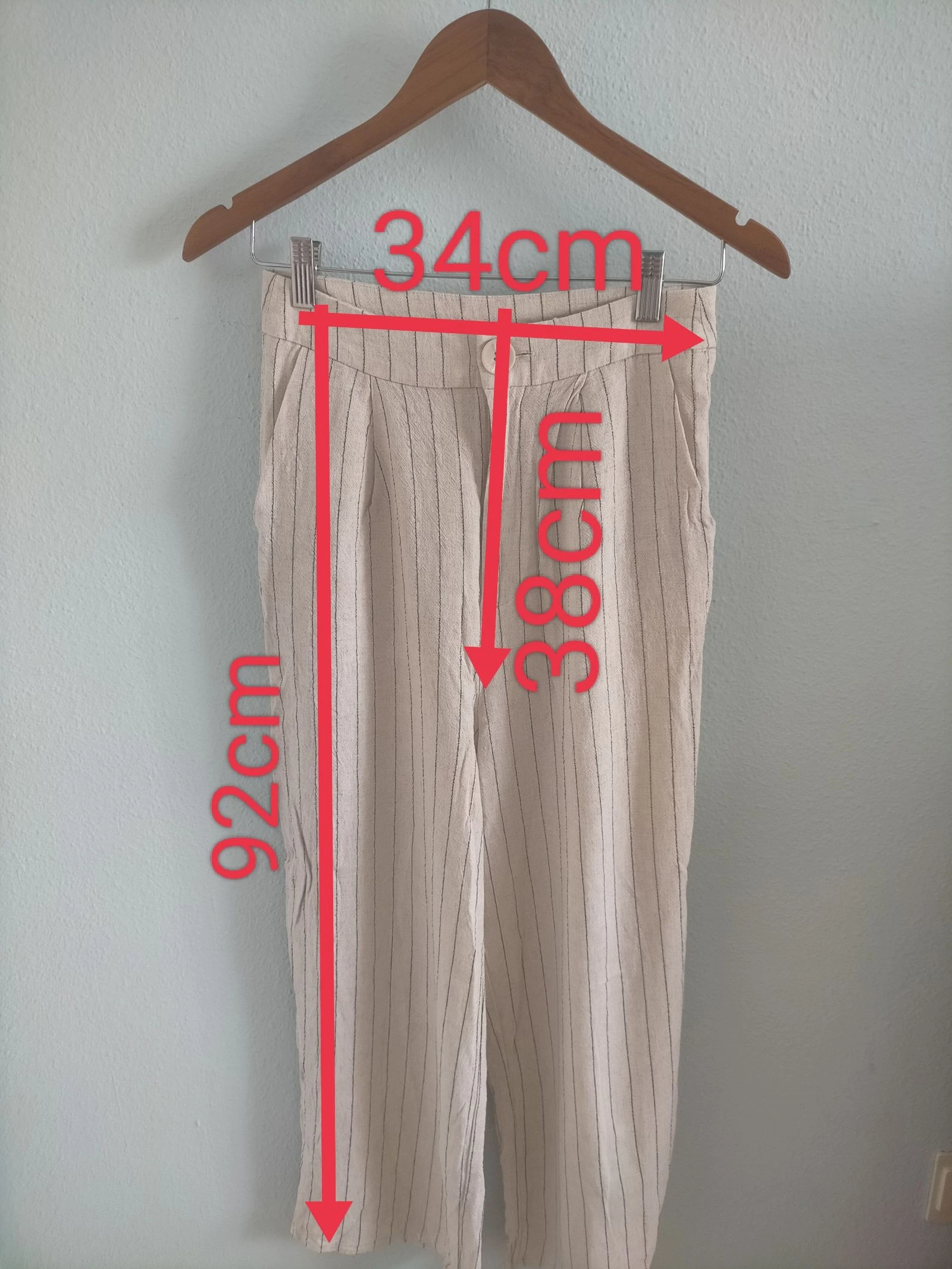 Pantalón lino rayas beige Stradivarius Palazzo Talla S  – photo 4